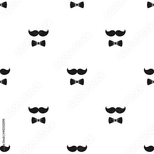 Seamless pattern with moustache and bow ties on white background.