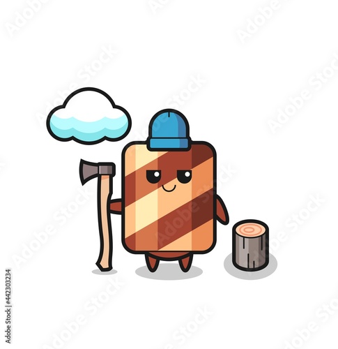 Character cartoon of wafer roll as a woodcutter