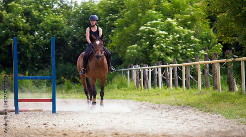 The girl in black rides a sorrel mare © Geza Farkas
