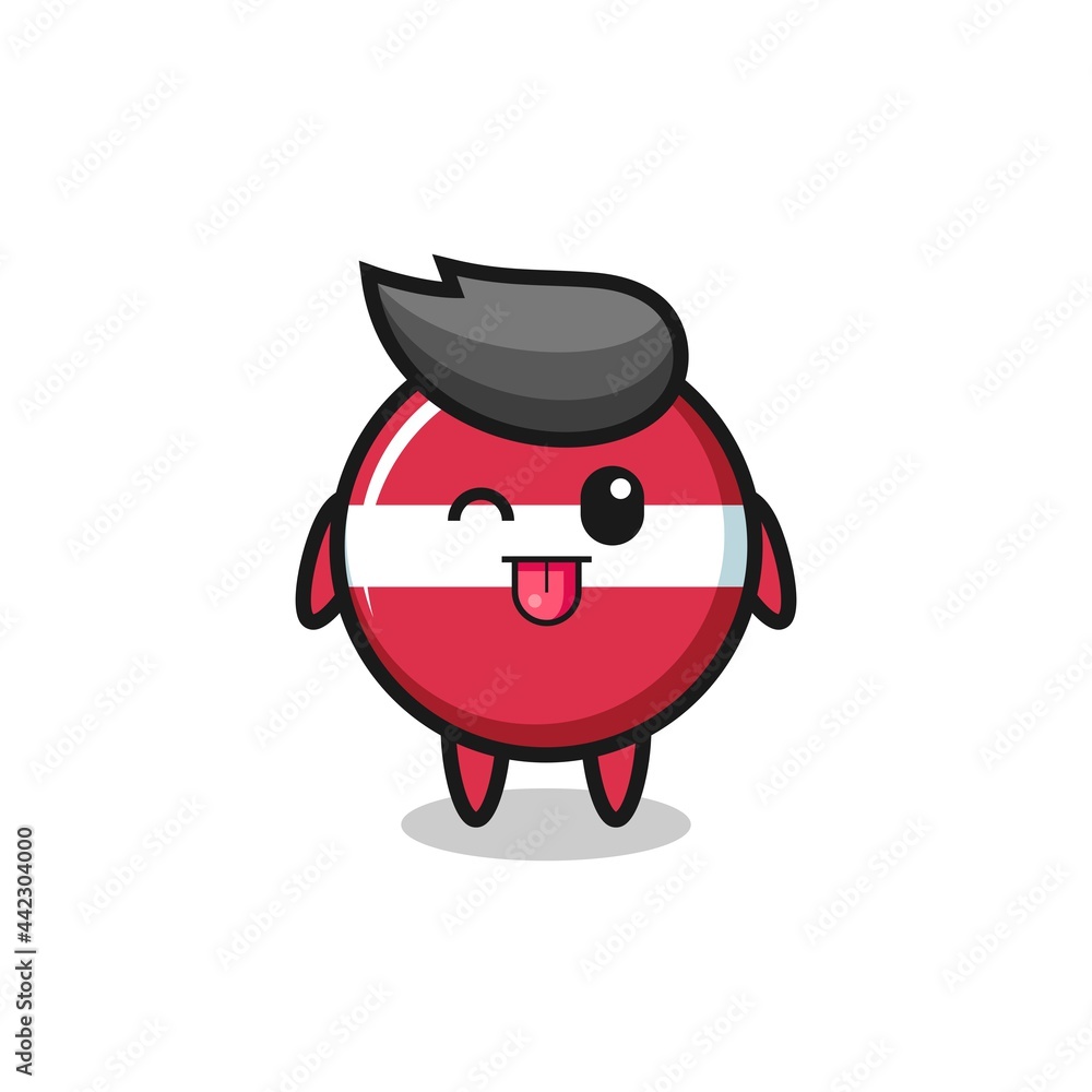 Obraz premium cute latvia flag badge character in sweet expression while sticking out her tongue