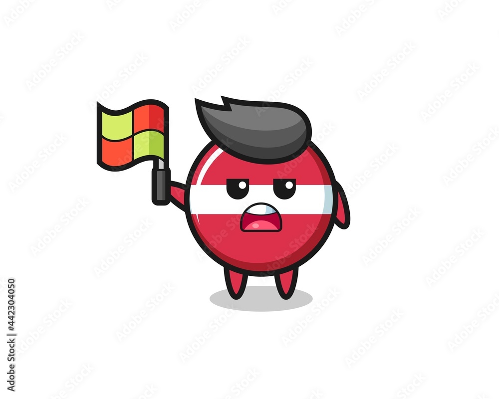 latvia flag badge character as line judge putting the flag up latvia flag badge character as line judge putting the flag up