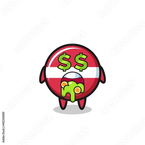 latvia flag badge character with an expression of crazy about money