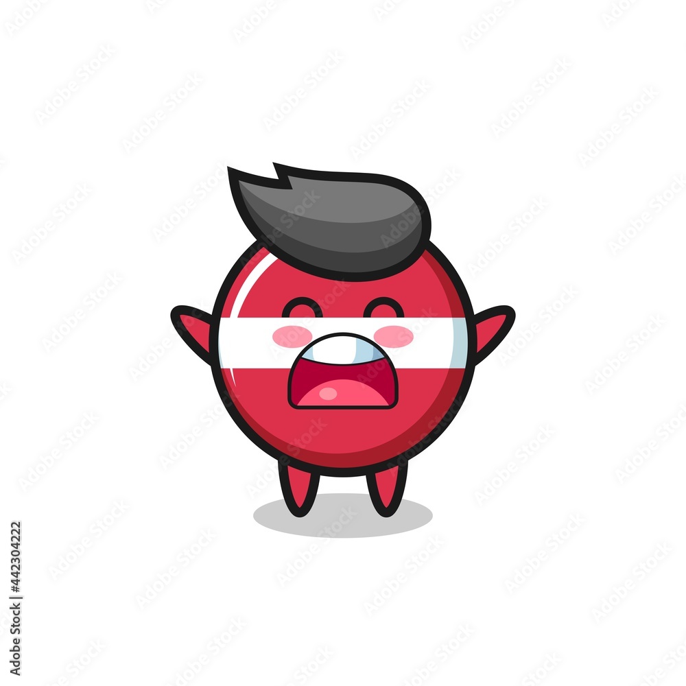 cute latvia flag badge mascot with a yawn expression