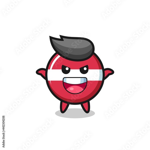 the illustration of cute latvia flag badge doing scare gesture