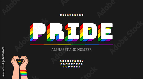 Modern alphabet letters and numbers with Rainbow colors. Rainbow flag colors LGBT font.