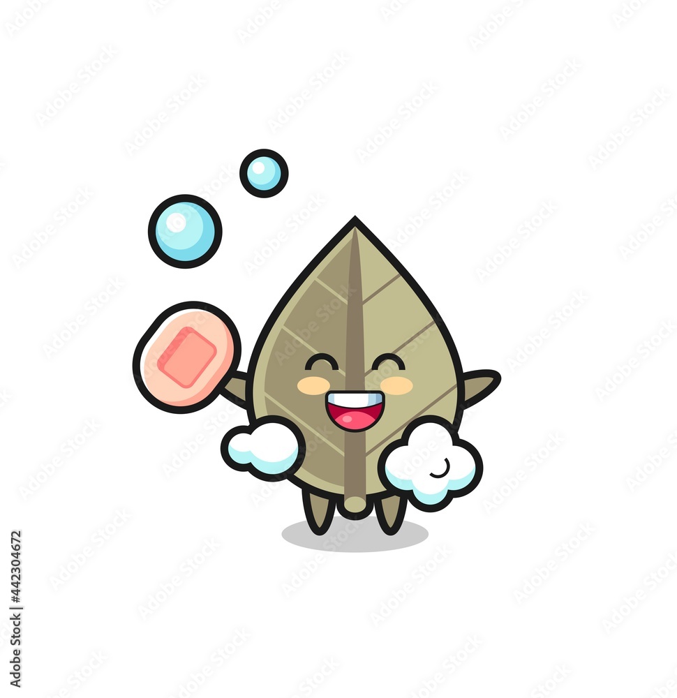 dried leaf character is bathing while holding soap dried leaf character is bathing while holding soap