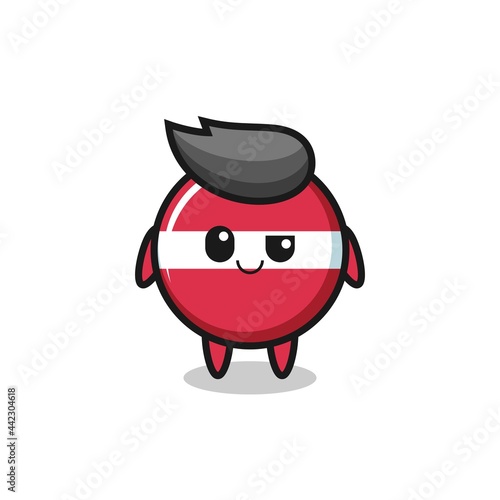 latvia flag badge cartoon with an arrogant expression