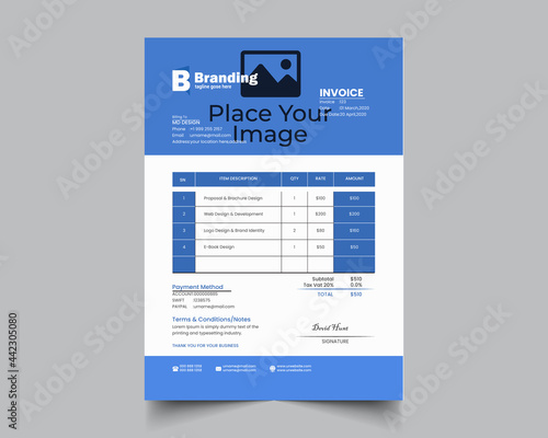 Editable Invoice bill template for any kind of business.money bills or price invoices and payment agreement template