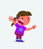 cartoon character of little girl on jeans pointing at something outraged.