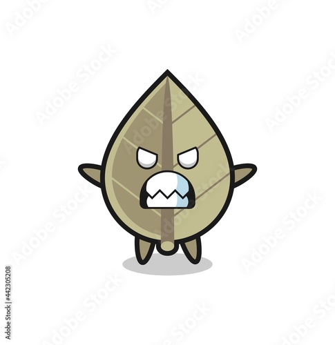 wrathful expression of the dried leaf mascot character