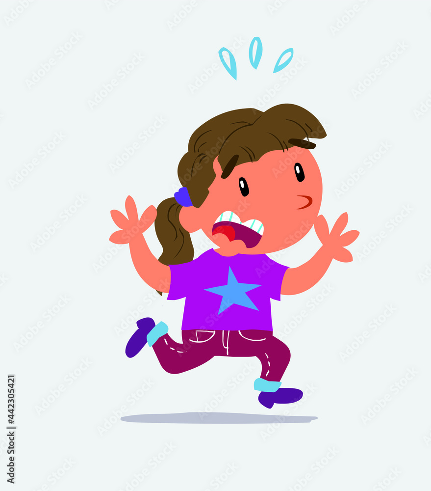 cartoon character of little girl on jeans runs away in terror cartoon character of little girl on jeans runs away in terror