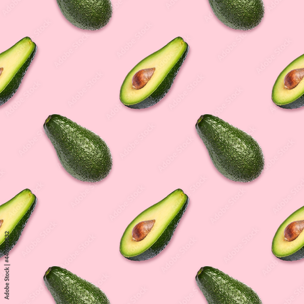 Ripe avocado on a bright background, seamless pattern. Ripe avocado on a bright background, seamless pattern.