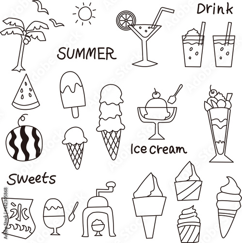ベクターで描かれた夏の冷たいスイーツのセット