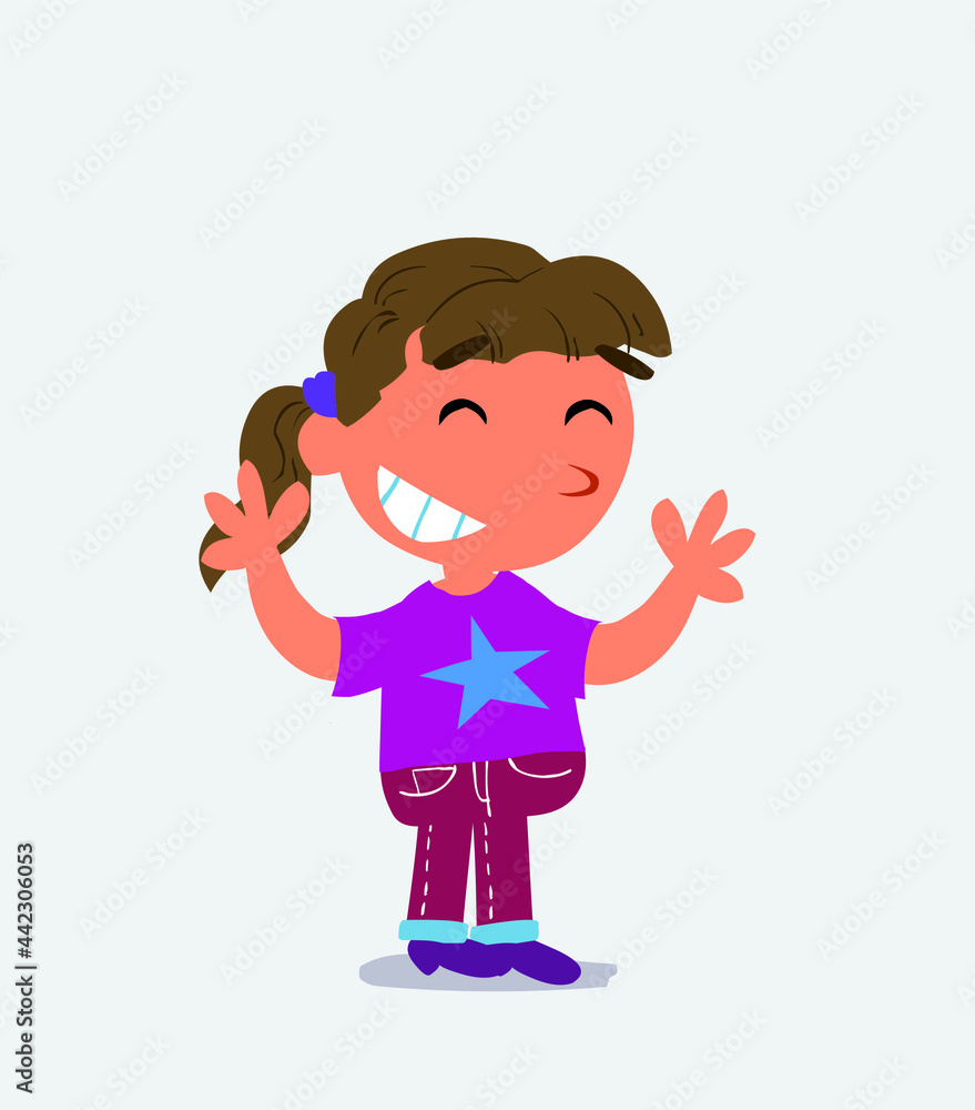  Very pleased cartoon character of little girl on jeans. Very pleased cartoon character of little girl on jeans.