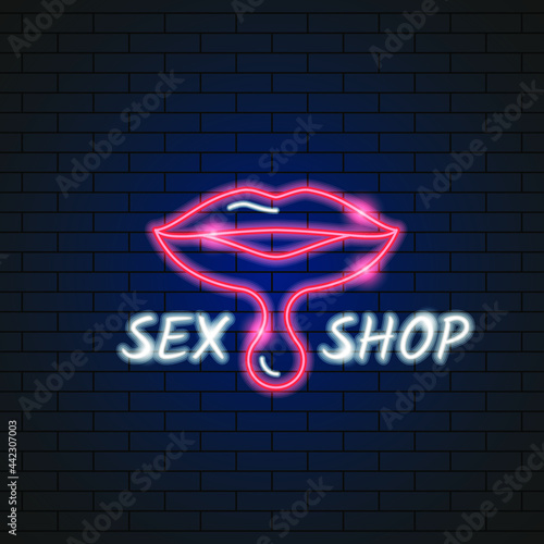 Abstract Sex Shop Adult Toys Neon Light Electric Lamp Background Vector Design Style Signage Advertising Design Template Logo Logotype Symbol Sign