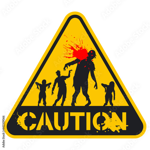 Zombie caution sign vector cartoon symbol isolated on a white background.