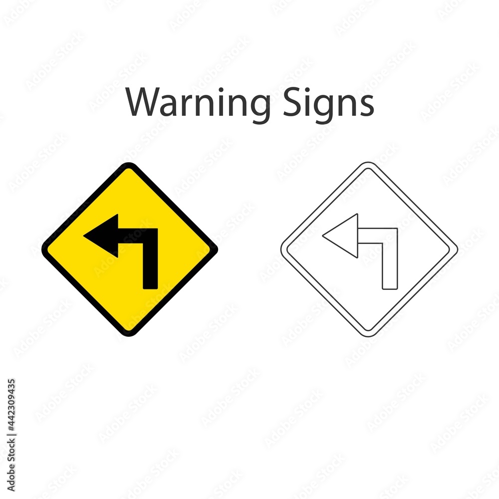 Turn left sign 2 style, Yellow vector illustration and hand drawing on white background. Turn left sign 2 style, Yellow vector illustration and hand drawing on white background.