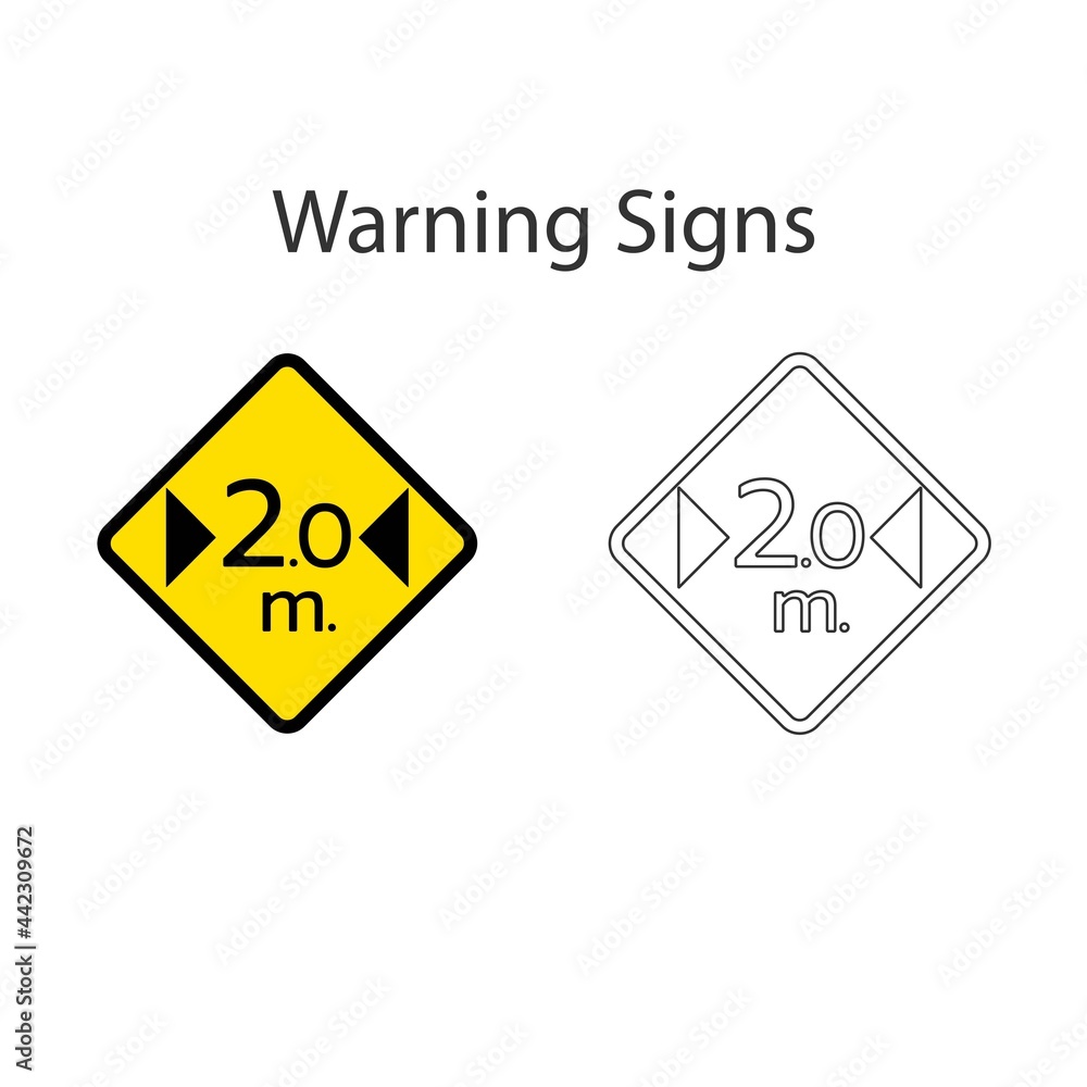Maximum 2.0 meter width sign 2 style, Vector illustration and hand drawing on white background. Maximum 2.0 meter width sign 2 style, Vector illustration and hand drawing on white background.