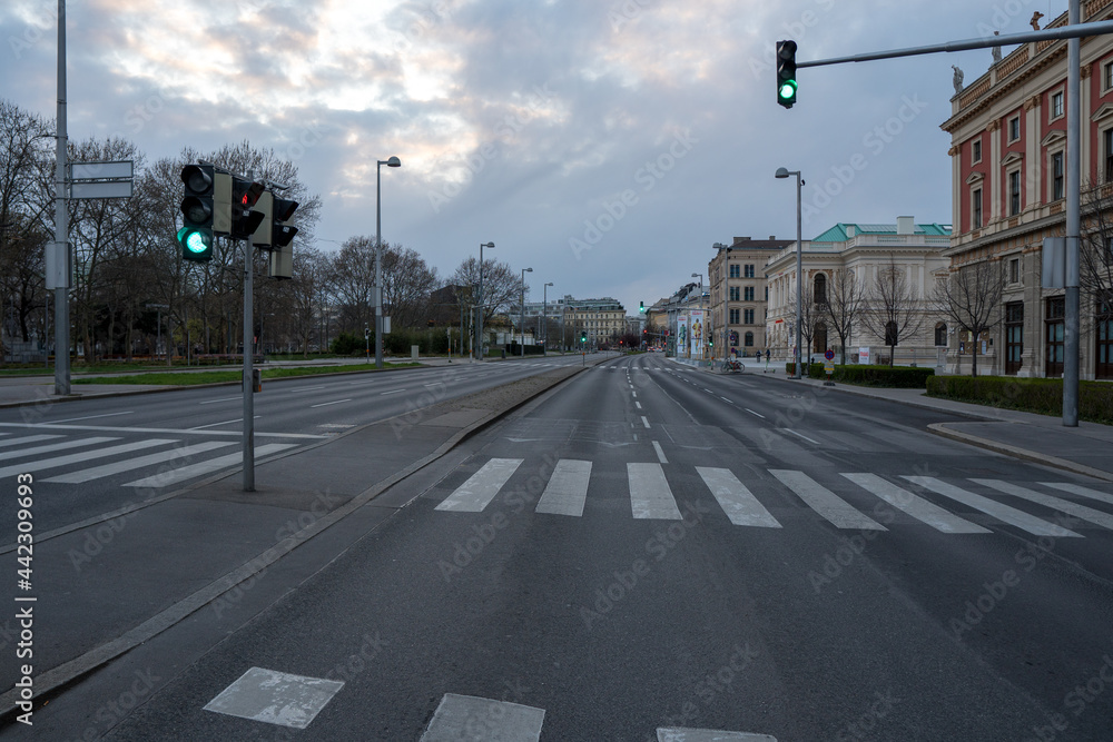 Wien Lockdown keine Autos und Menschen auf der Strasse 2020