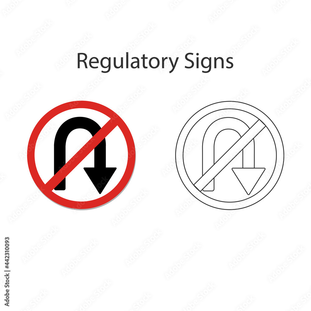 Prohibition sign U-turn in right, Yellow vector illustration and hand drawing on white background. Prohibition sign U-turn in right, Yellow vector illustration and hand drawing on white background.
