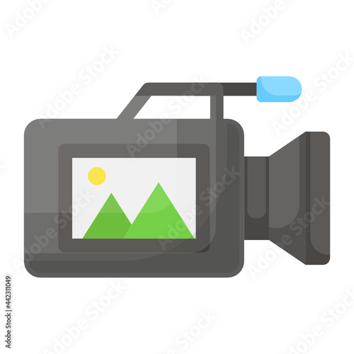 Movie Making Camera with Digtal Display and Mic Concept Vector Color Icon Design, Video blogger Symbol, photographer or videography equipment Sign, Filmography and Cinematography Stock illustration