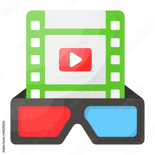Paper red and blue or red-cyan 3D glasses Concept Vector Color Icon Design, Video blogger Symbol, photographer or videography equipment Sign, Filmography and Cinematography Stock illustration