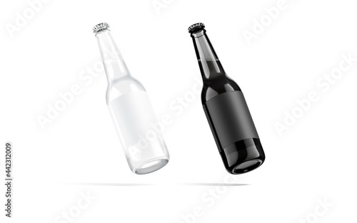 Blank black and white glass beer bottle with label mockup