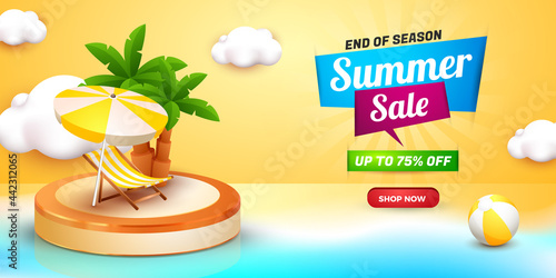 summer sale banner end of season template ancsape with podium and 3d element