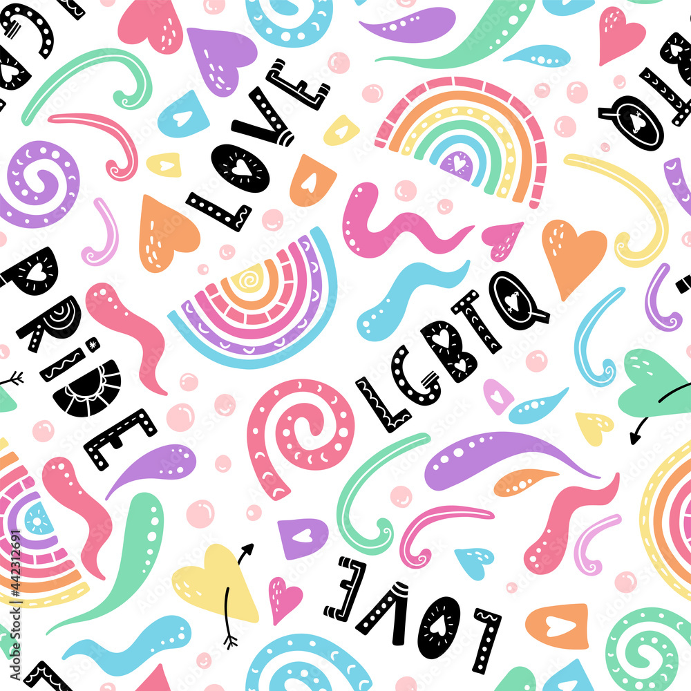 Colorful hand drawn doodle seamless pattern, rainbows background, great for textiles, banners, wallpapers, wrapping - vector design