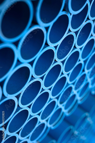 close up of blue water pipe stack