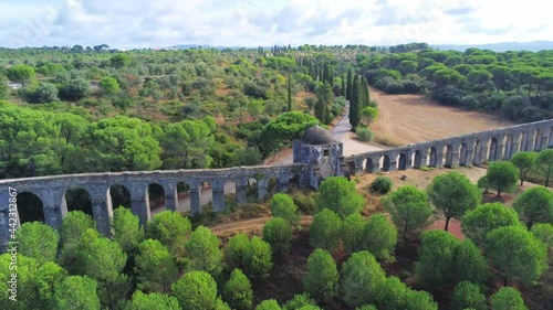 Aerial view of Aqueduto dos Pegões Altos (Aqueduct of  Pegões Altos), Portugal