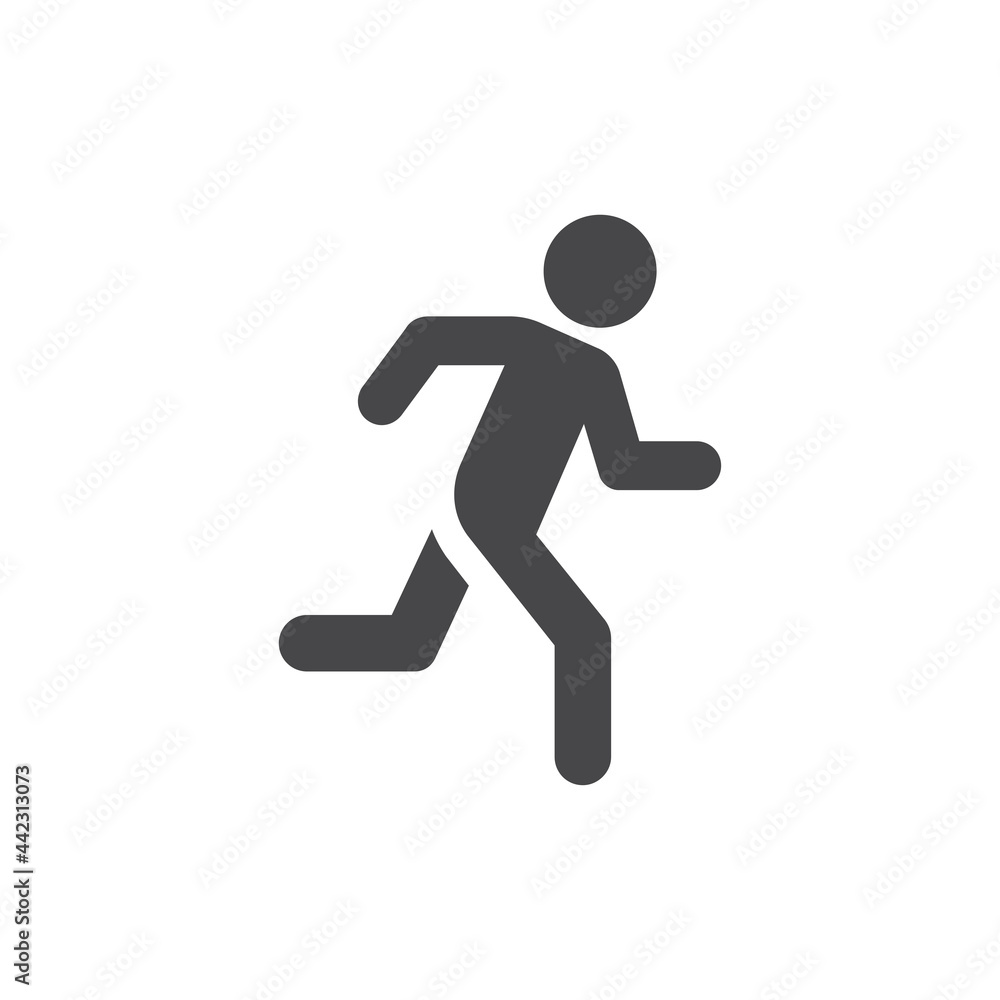 Running man black vector icon. Simple person on a run symbol.