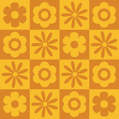 Ingelijste posters Oranje patronen Geometrische seventies bloemen oranje geel  © Grace