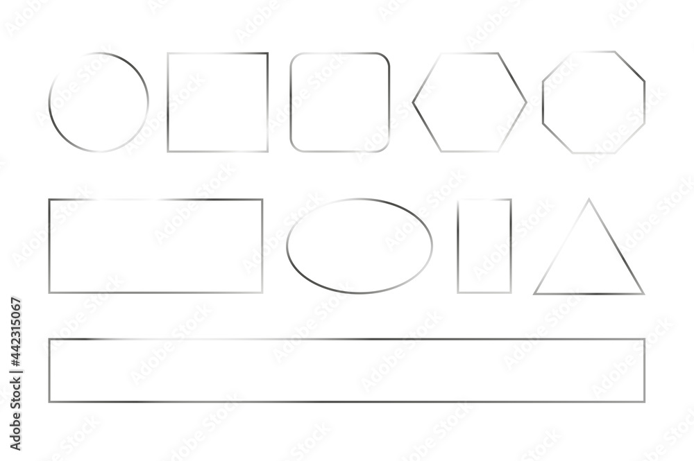 Silver frames. Vector set of thin metallic frames shine and highlight