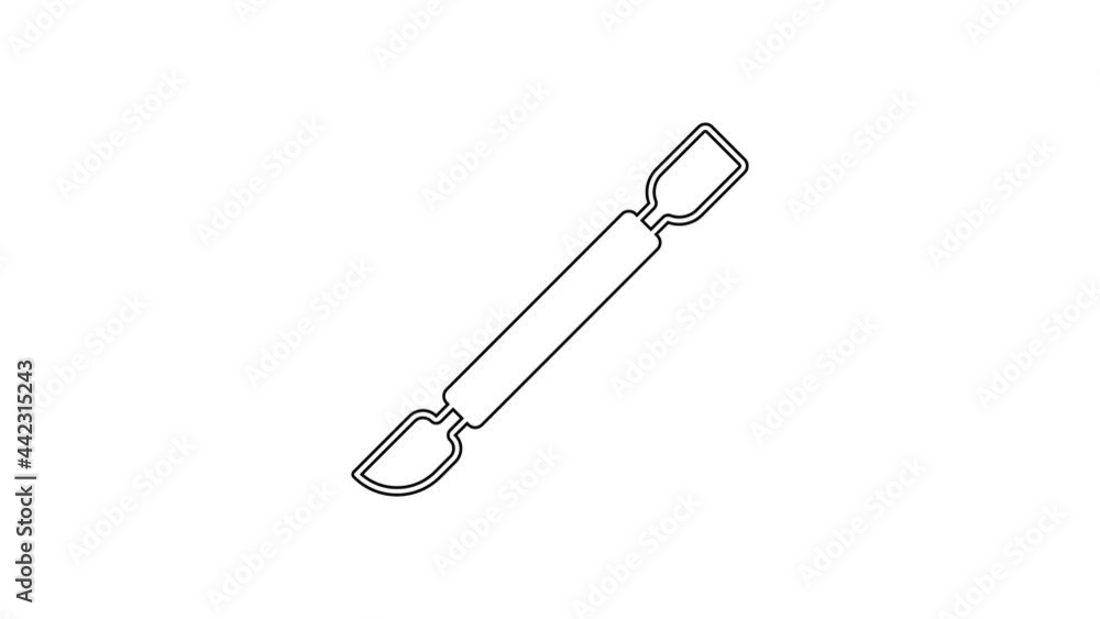 Black line Cuticle pusher icon isolated on white background. Tool for manicure. 4K Video motion graphic animation Black line Cuticle pusher icon isolated on white background. Tool for manicure. 4K Video motion graphic animation