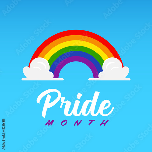 Pride month symbol Rainbow with cloud on blue sky