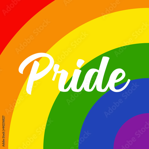 Pride text on rainbow background