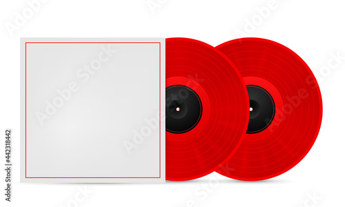 Two red musical vinyl record in an envelope. Vector image on white background