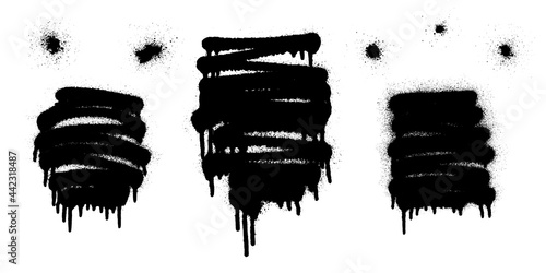 Set of graffiti spray banner. Vector spray paint shapes with smudges