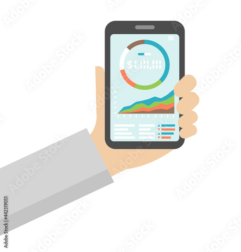 Smartphone on hand ( Mobile investment apps ) vector illustration