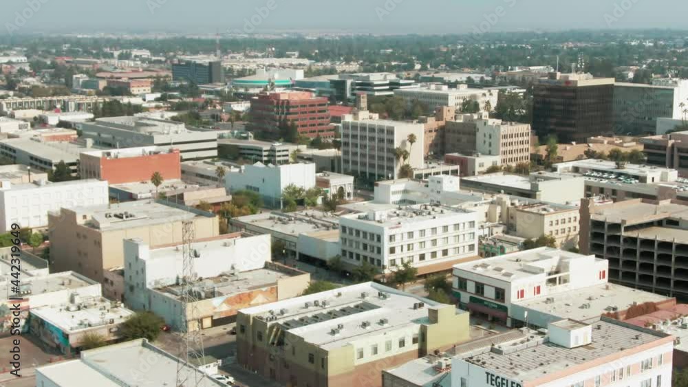 Aerial flying over the city of Bakersfield, California, USA Aerial flying over the city of Bakersfield, California, USA