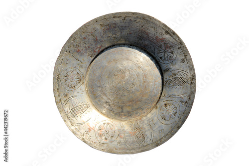 Quadro su tela Antique ornate copper empty plate. Old fashion.