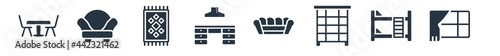 furniture filled icons. glyph vector icons such as frame, bunk bed, bookcase, sofa, kitchen furniture, carpet, armchair sign isolated on white background.