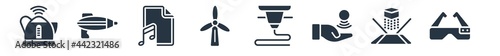 future technology filled icons. glyph vector icons such as ar glasses, hologram, telekinesis, 3d printer, eolic energy, audio file, blaster sign isolated on white background.