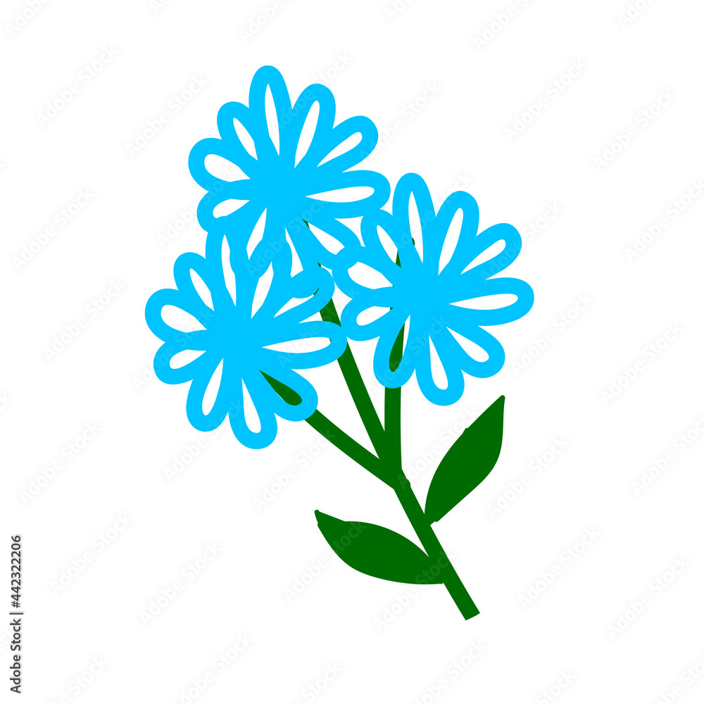 Blue flowers isolated on white background. Vector illustration
