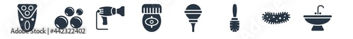 hygiene filled icons. glyph vector icons such as washbowl, microbes, toilet brush, nasal aspirator, epilator, dryer, bubbles sign isolated on white background.