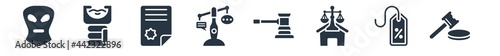 law and justice filled icons. glyph vector icons such as case closed, bargain, real estate law, veict, ask a lawyer, contract law, electroshock weapon sign isolated on white background.