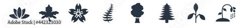 nature filled icons. glyph vector icons such as pollen, cherry leaf, white spruce tree, sassafras tree, fern, japanese flower, sycamore tree sign isolated on white background.