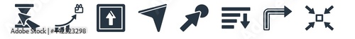 user interface filled icons. glyph vector icons such as uce, turn right arrow, sorting, mouse cursor, navigation arrow, key up, incentive sign isolated on white background.
