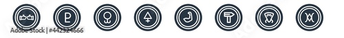 zodiac filled icons. glyph vector icons such as still, devotion, wood, strength, sulphur, lethargy, pluto sign isolated on white background.